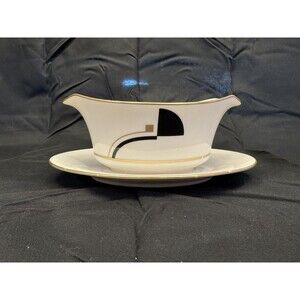 Noritake Portfolio Art Deco Gravy Boat with Attached Underplate